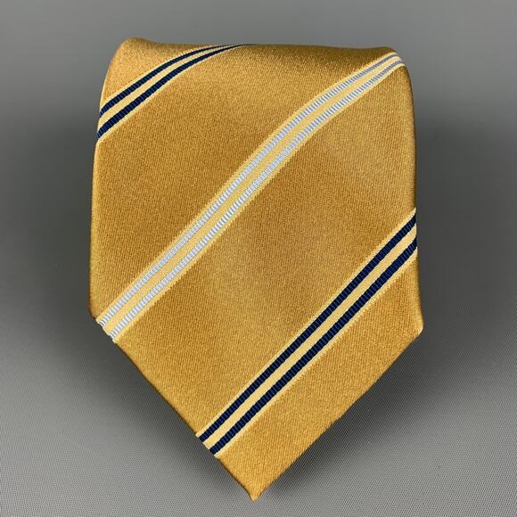 MICKY Gold Blue Diagonal Stripe Silk Tie - Picture 1 of 4